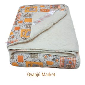   Bárány merinó gyapjú-pamut takaró macis, virágos mintával 190x200 cm